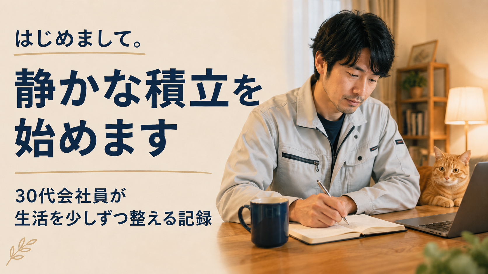 借金返済中の30代会社員が猫のそばで生活改善ブログを書き始める様子