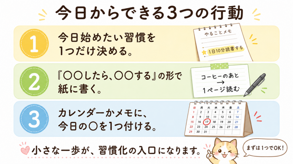 今日から習慣化を始めるための3つの小さなタスク