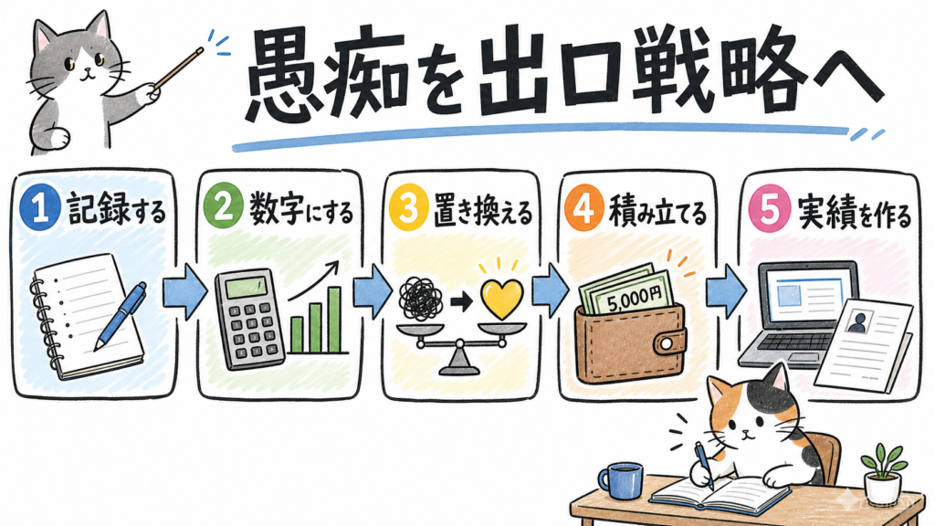 会社の愚痴を記録・数字・置き換え・積立・実績に変える流れ