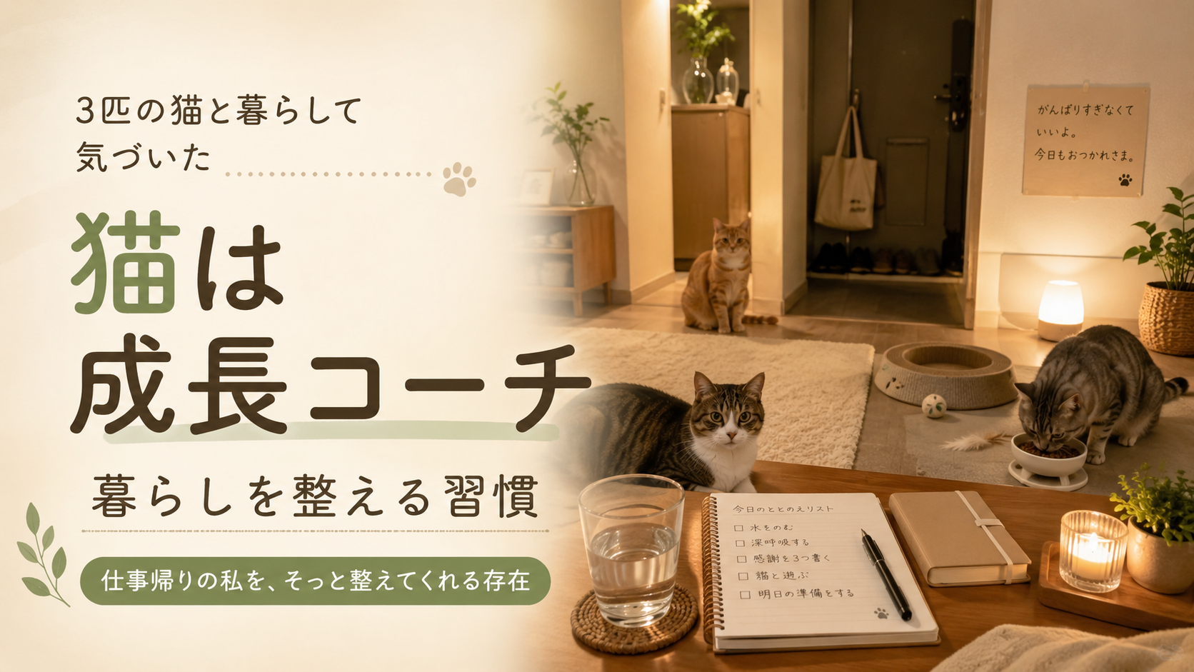 猫との暮らしから生活習慣と成長を学ぶイメージ