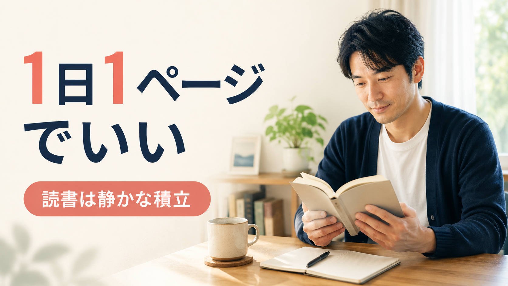 朝のコーヒーと一緒に本を1ページ読む読書初心者の習慣