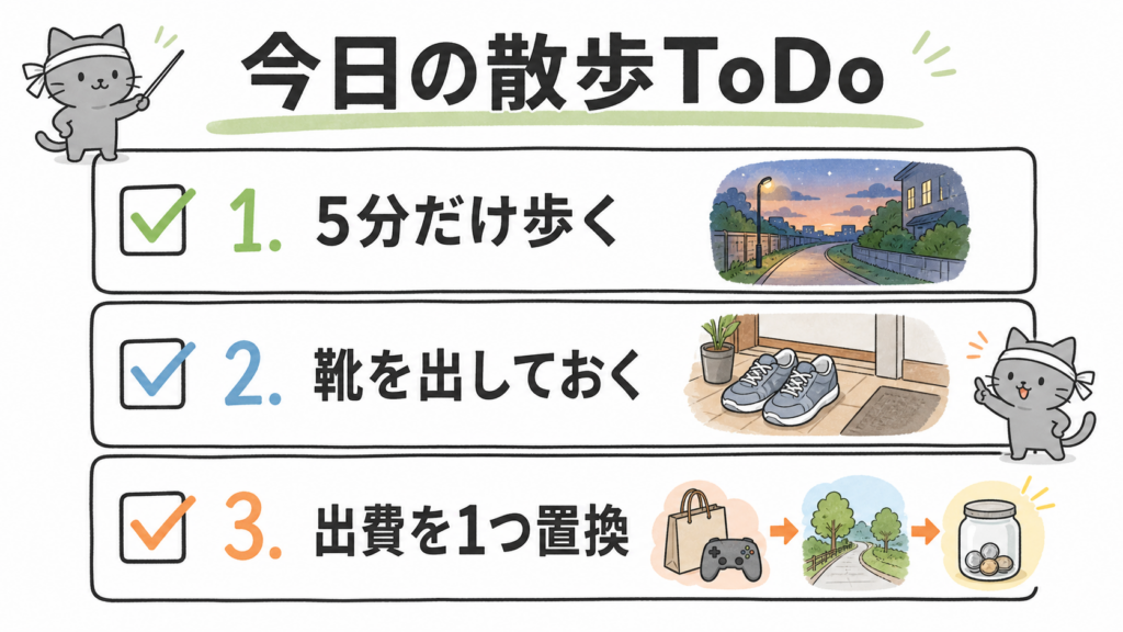 夕食後の散歩を始めるための3つの行動リスト