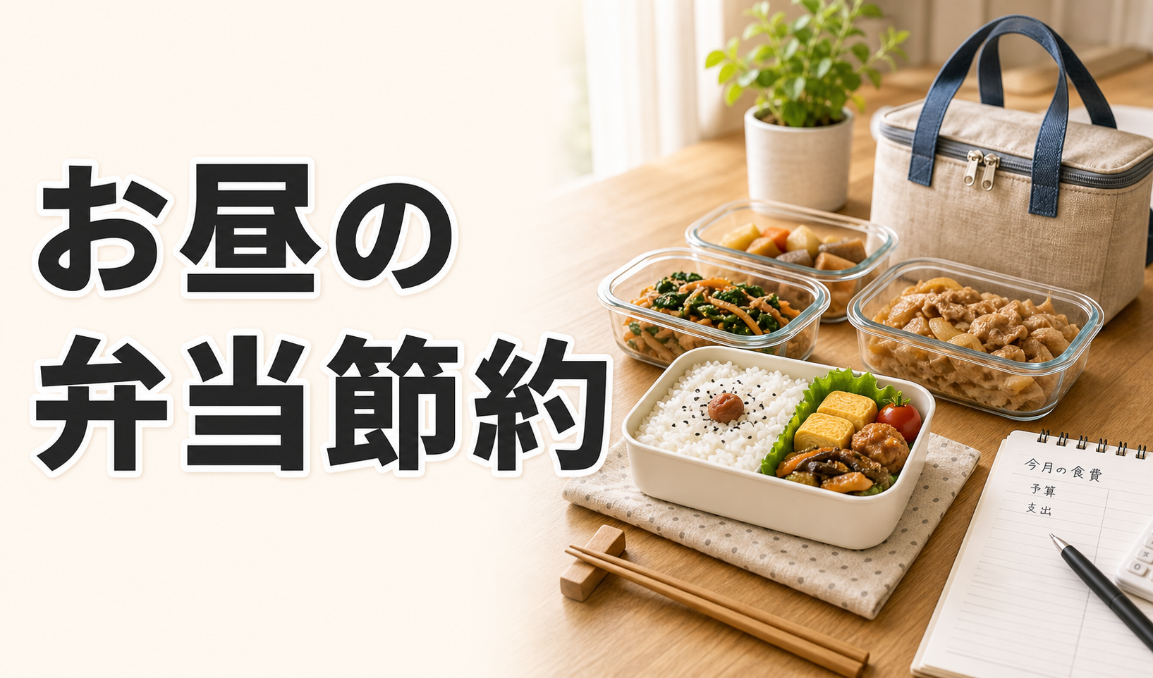 作り置き容器と弁当箱でお昼代を節約するイメージ