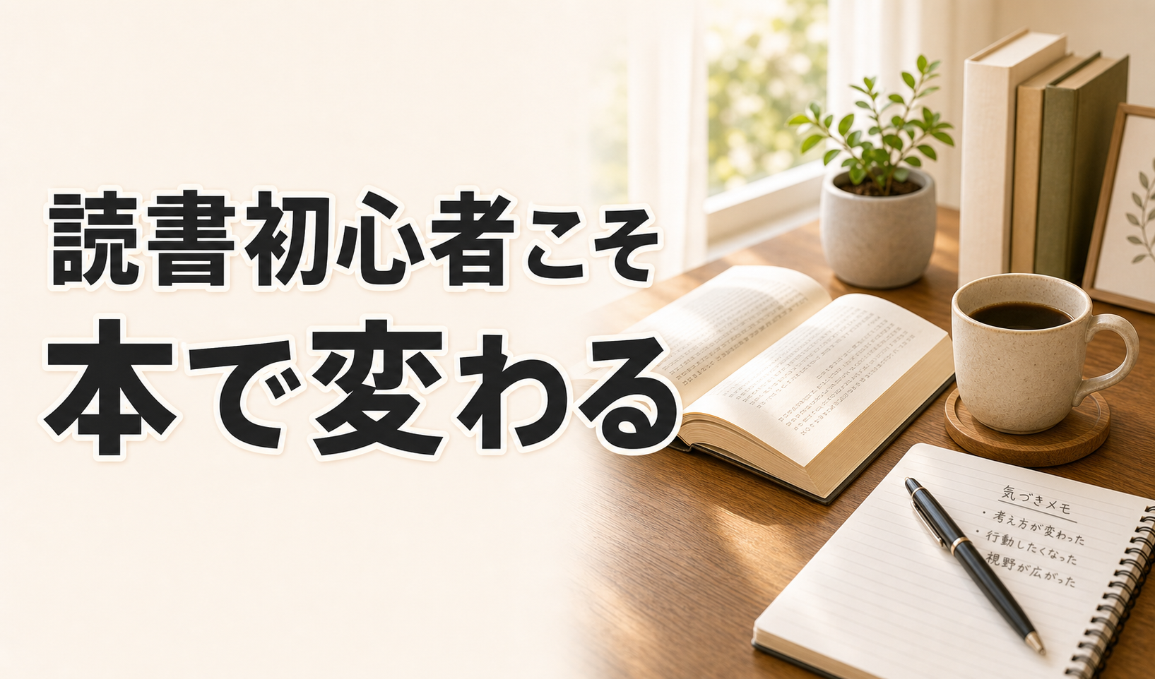 開いた本とノートで読書初心者が本を読み始めるイメージ