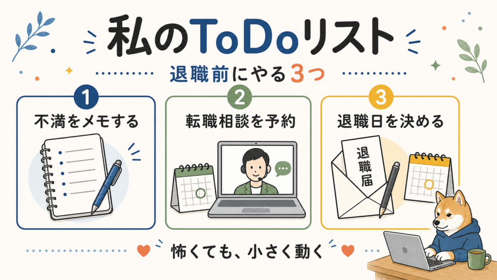 退職前に不満をメモし、転職相談を予約して退職日を決めるToDoリスト