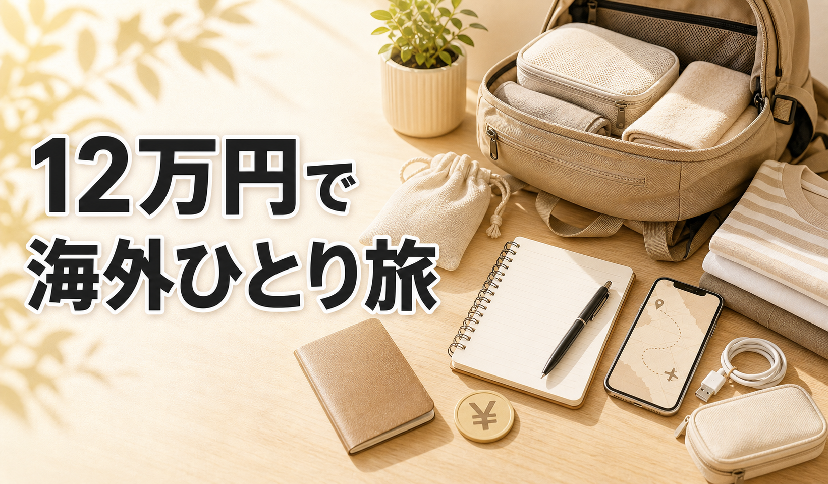 12万円で海外ひとり旅に行くために、荷物や旅メモを出発前に準備する様子